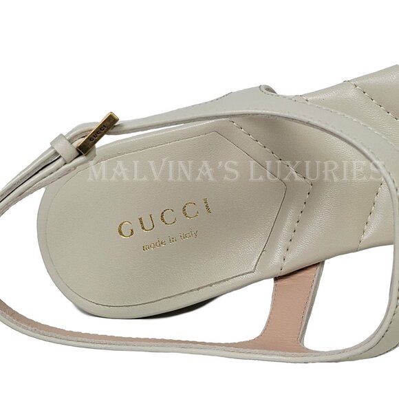 GUCCI SHOES WHITE LEATHER DOUBLE G LOGO THONG SANDALS sz 36.5 / 6.5 US - Picture 11 of 14